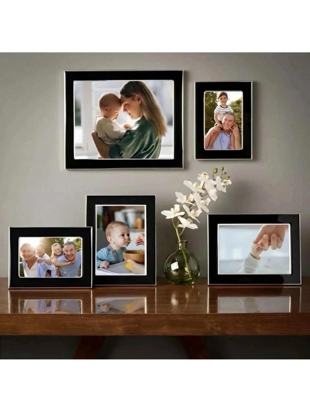 Mikasa Home Accents Enamel Photo Frames Black Set of 5 4x6 5x7 8x10 NEW